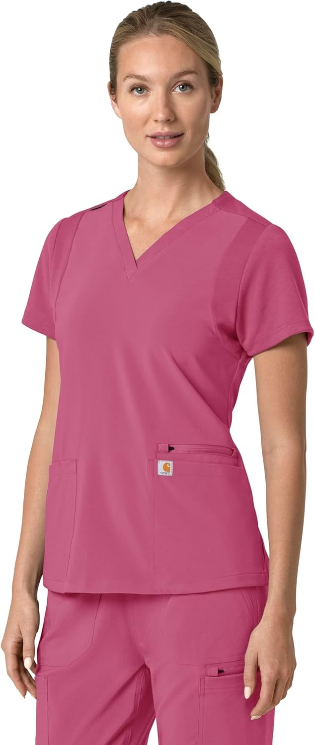 image:imageCarhartt Force Essentials Unisex VNeck 6Pocket Scrub TopElectric Fuschia
