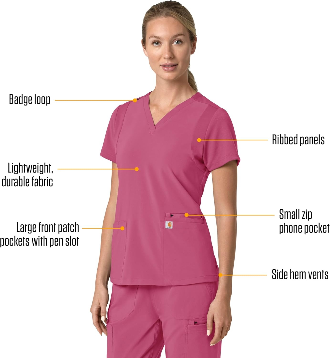 image:imageCarhartt Force Essentials Unisex VNeck 6Pocket Scrub TopElectric Fuschia