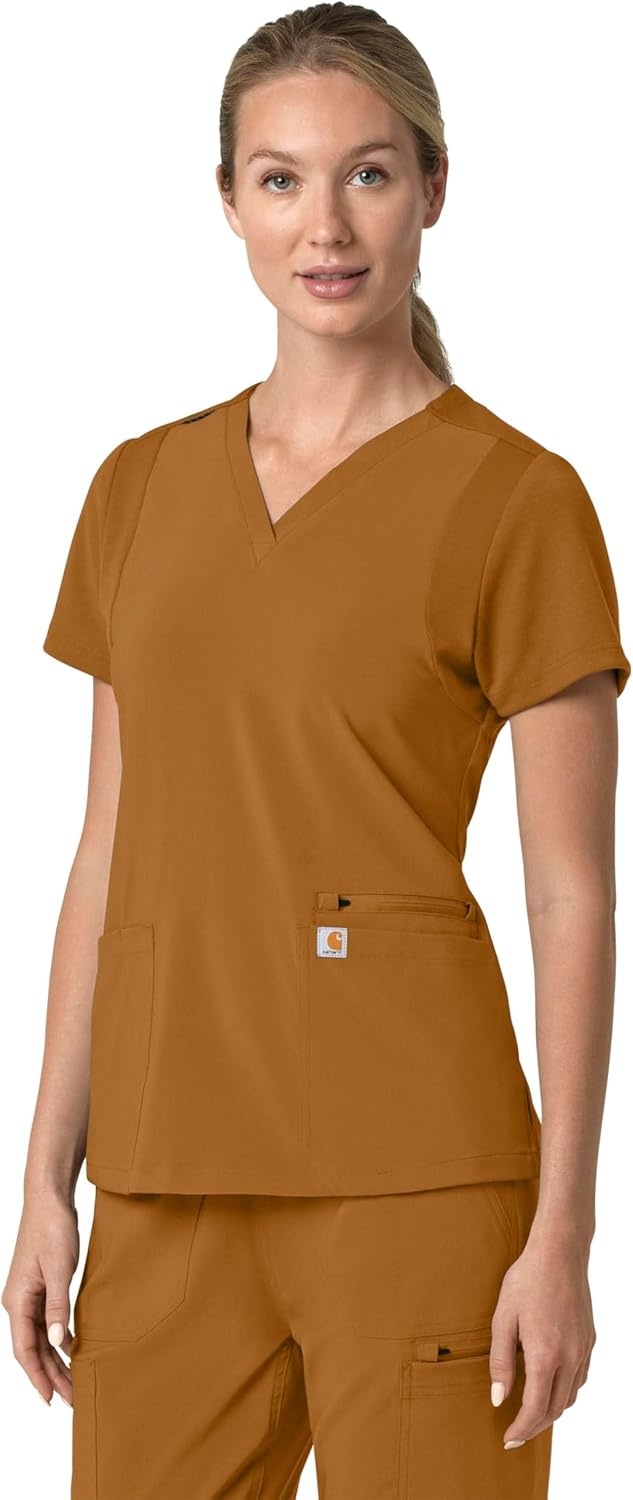 image:imageCarhartt Force Essentials Unisex VNeck 6Pocket Scrub TopFox Brown