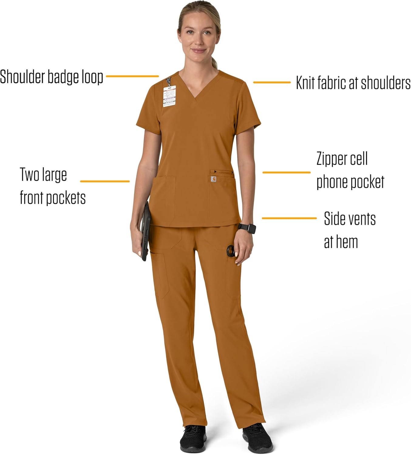 image:imageCarhartt Force Essentials Unisex VNeck 6Pocket Scrub TopFox Brown