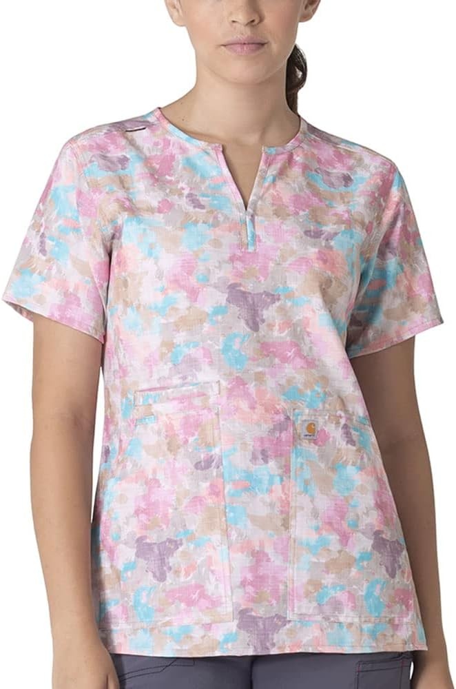 image:imageCarhartt Force Essentials Unisex VNeck 6Pocket Scrub TopGrasslands Camo
