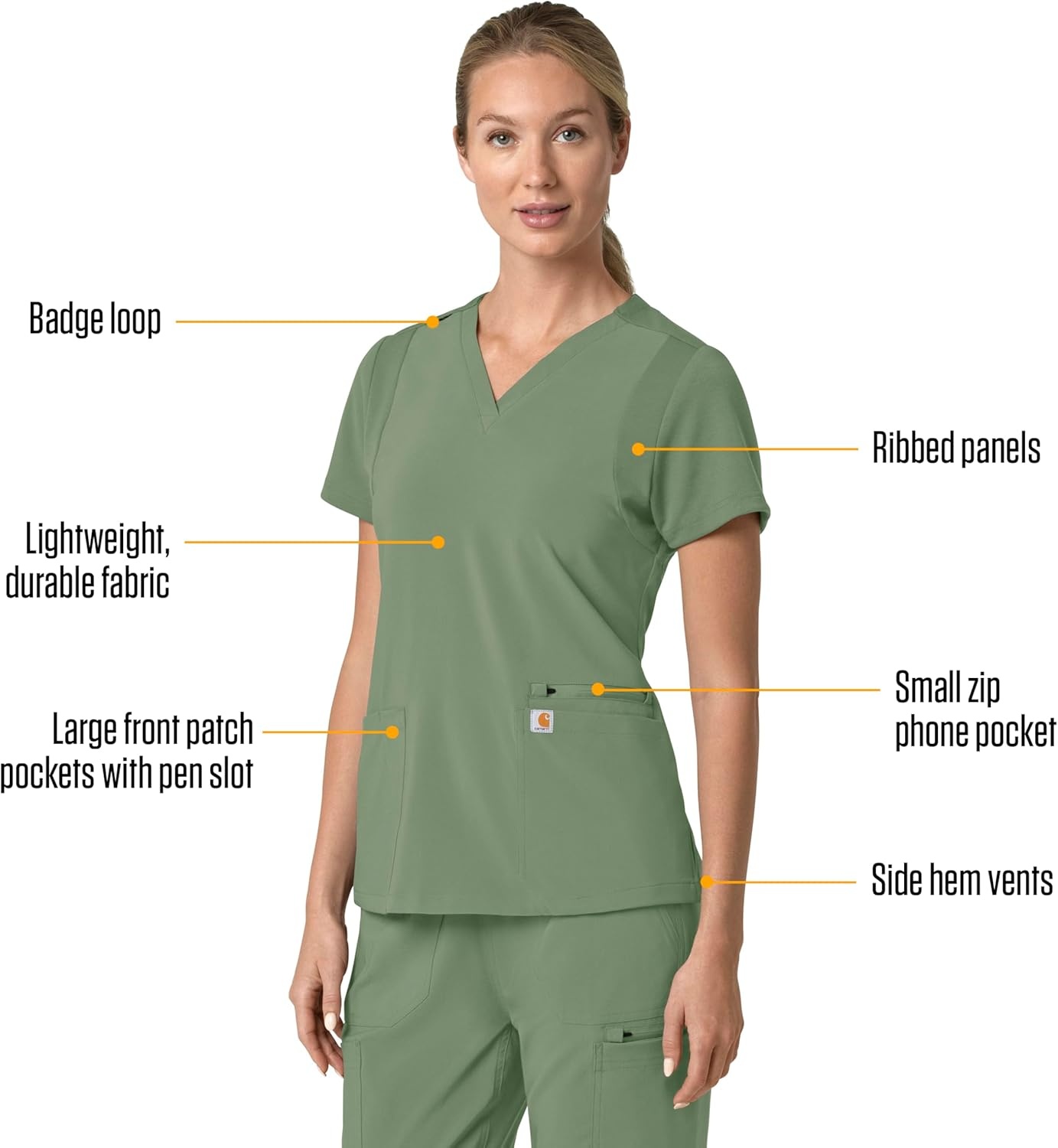 image:imageCarhartt Force Essentials Unisex VNeck 6Pocket Scrub TopGreen Slate