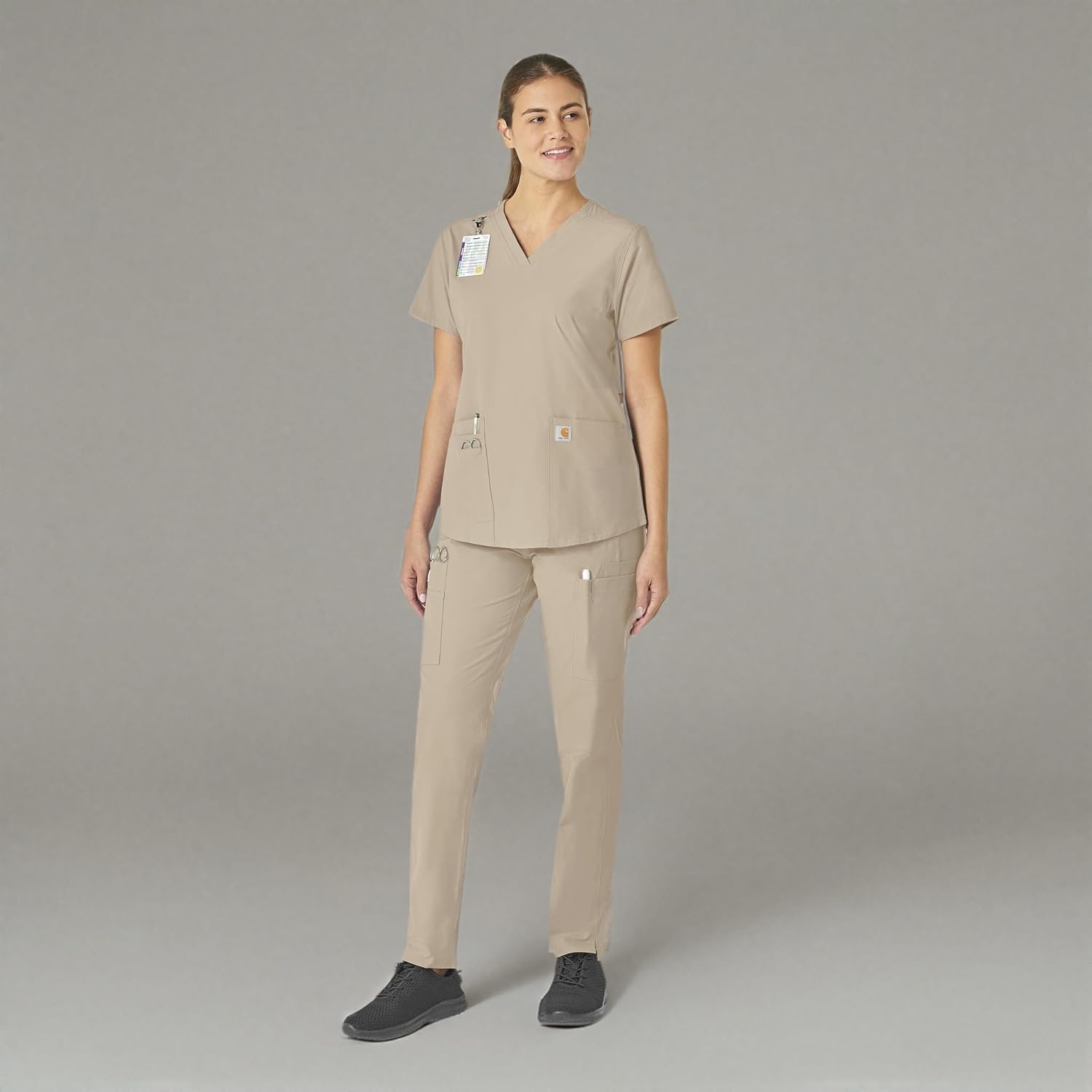image:imageCarhartt Force Essentials Unisex VNeck 6Pocket Scrub TopKhaki