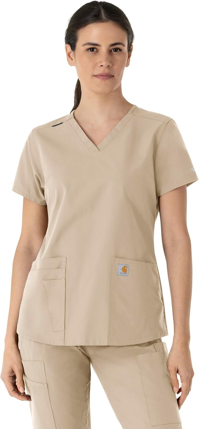 image:imageCarhartt Force Essentials Unisex VNeck 6Pocket Scrub TopKhaki