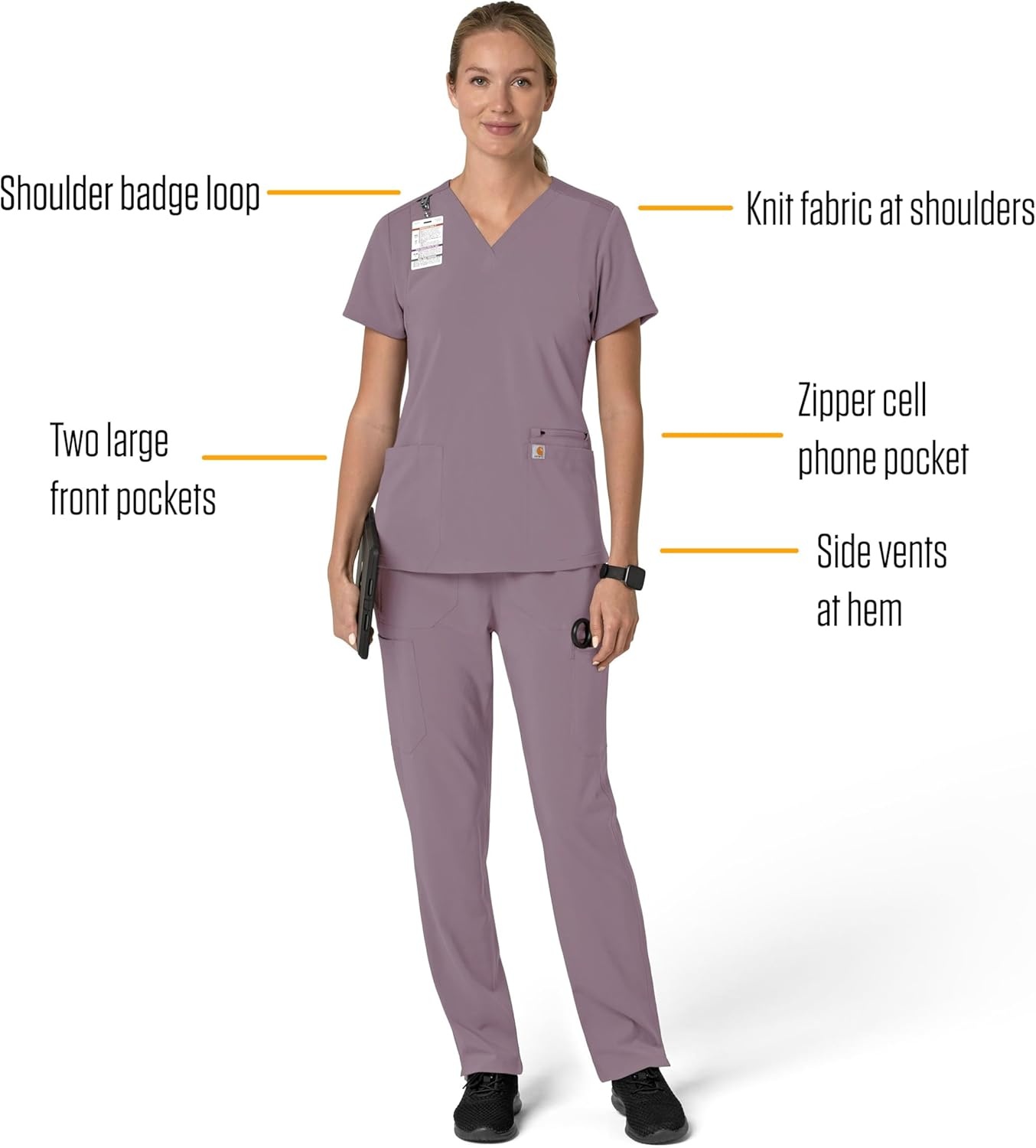 image:imageCarhartt Force Essentials Unisex VNeck 6Pocket Scrub TopLavender Mist