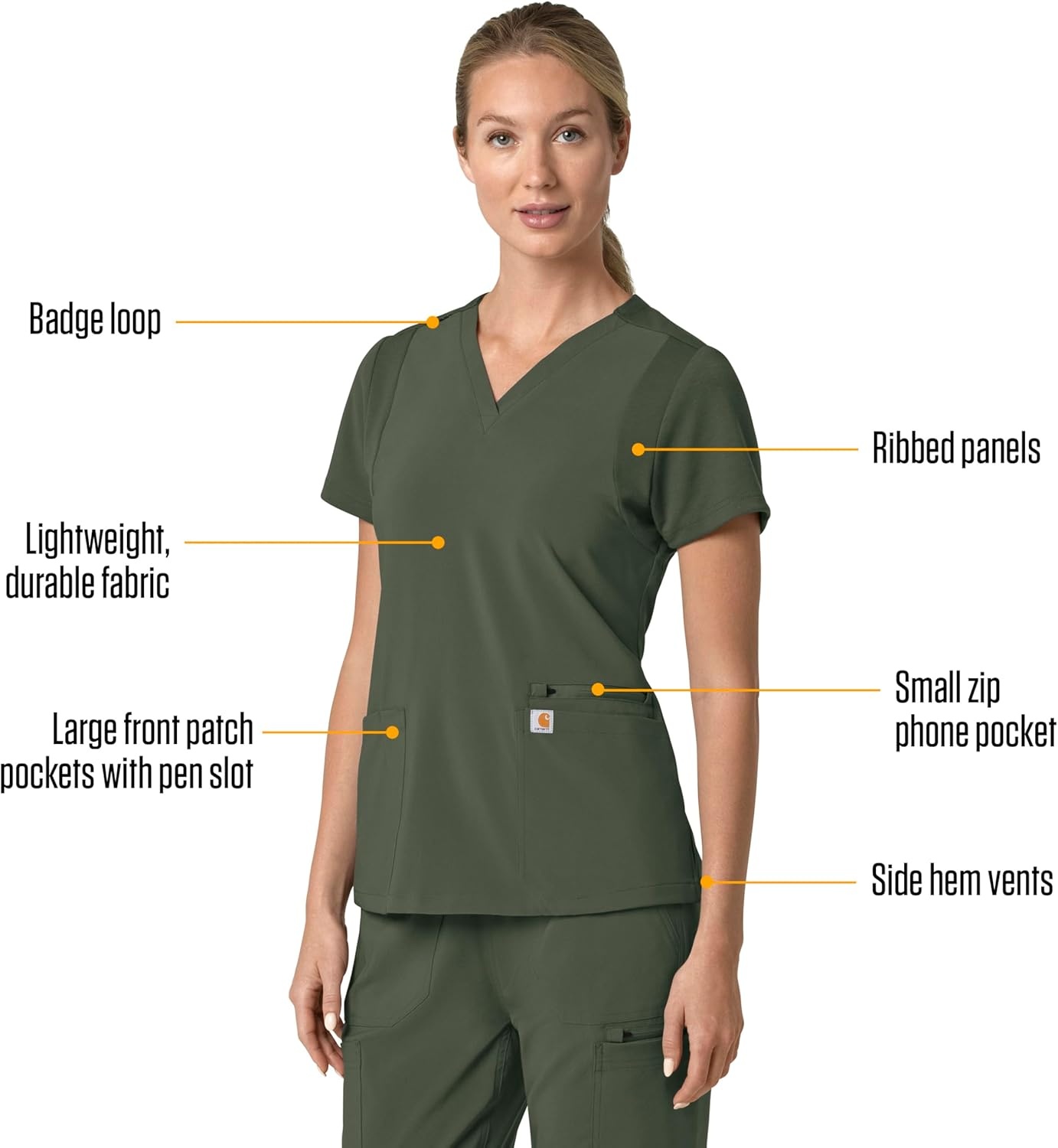 image:imageCarhartt Force Essentials Unisex VNeck 6Pocket Scrub TopOlive
