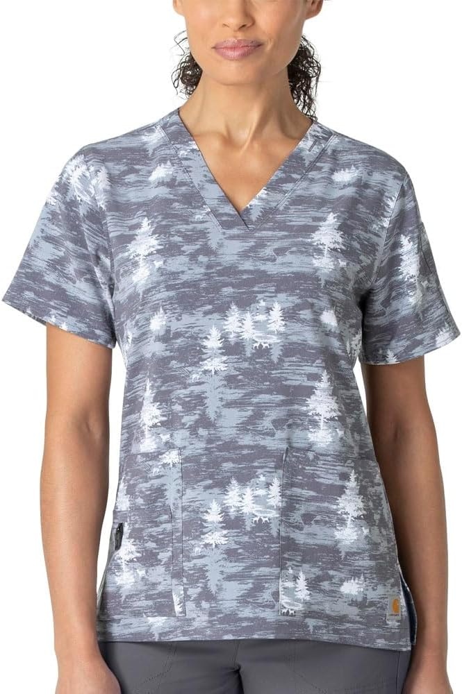 image:imageCarhartt Force Essentials Unisex VNeck 6Pocket Scrub TopSnowy Pines