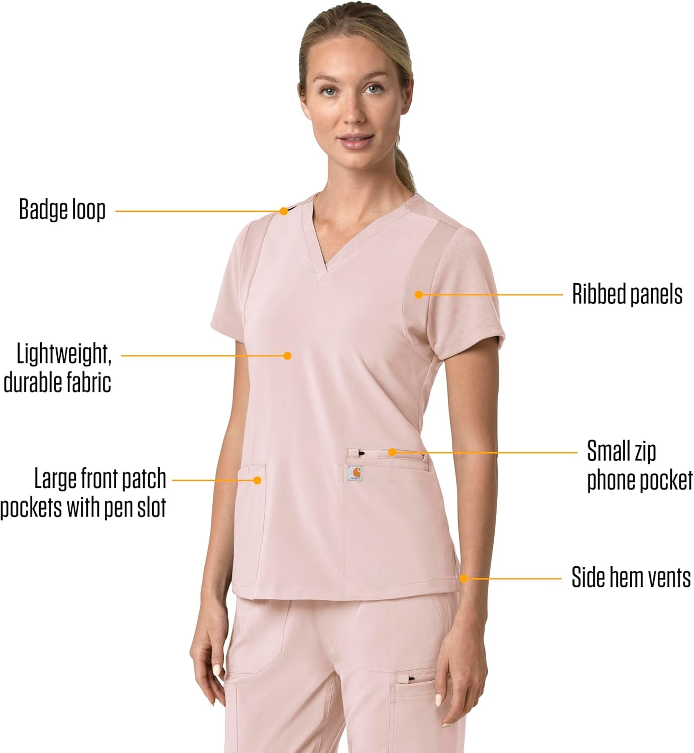 image:imageCarhartt Force Essentials Unisex VNeck 6Pocket Scrub TopSoft Rose