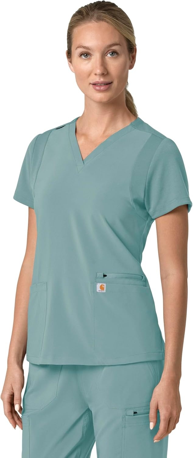 image:imageCarhartt Force Essentials Unisex VNeck 6Pocket Scrub TopSummer Blue
