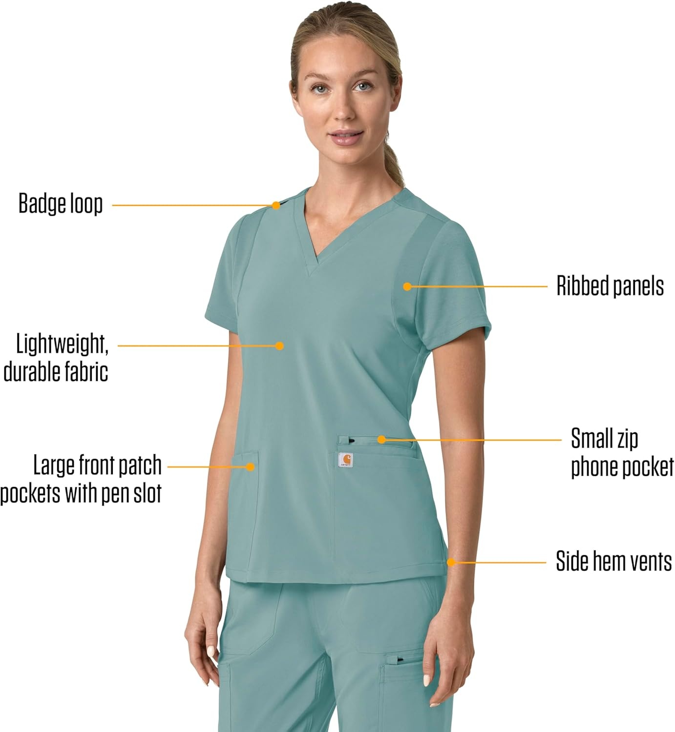 image:imageCarhartt Force Essentials Unisex VNeck 6Pocket Scrub TopSummer Blue