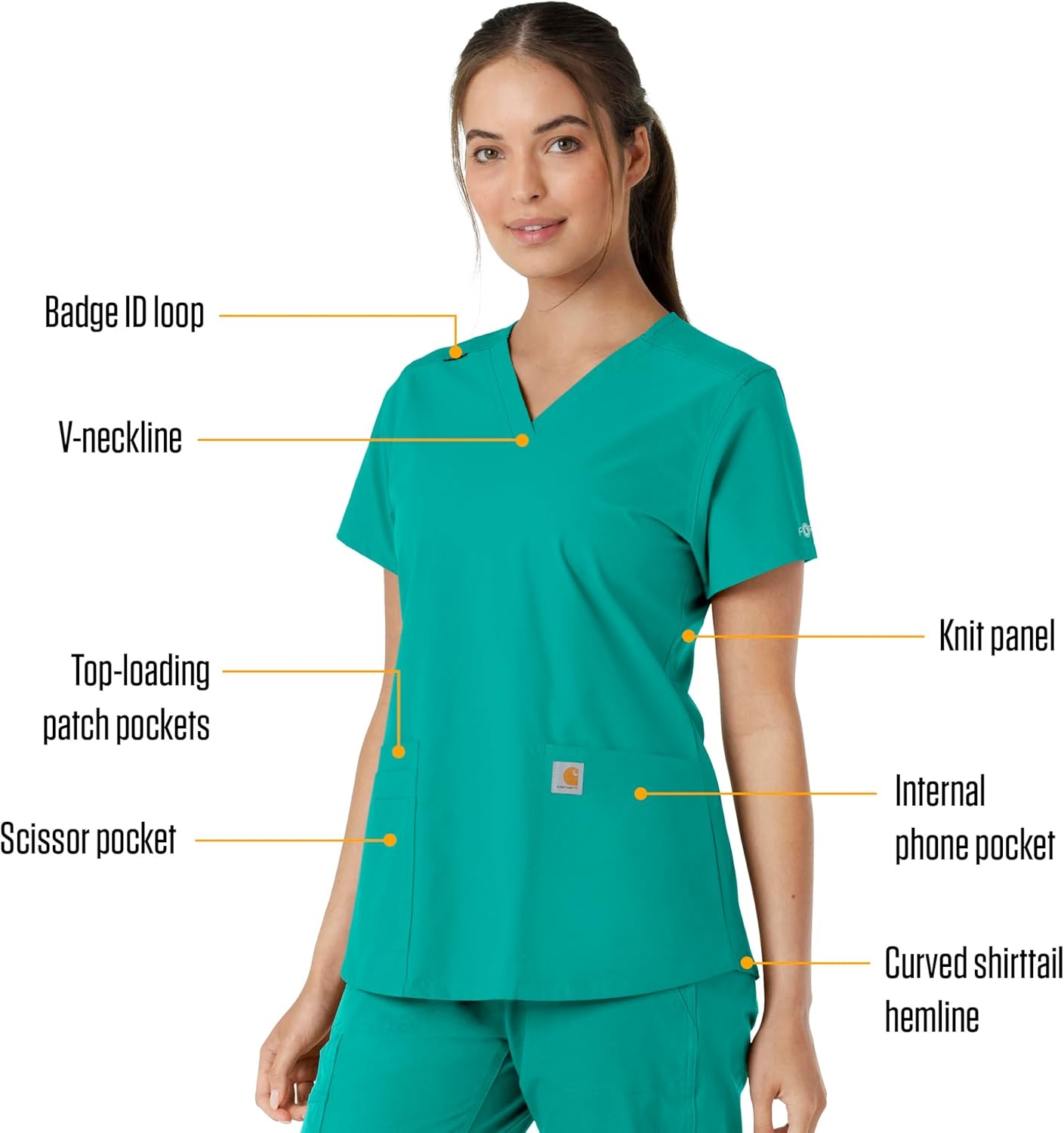 image:imageCarhartt Force Essentials Unisex VNeck 6Pocket Scrub TopTeal