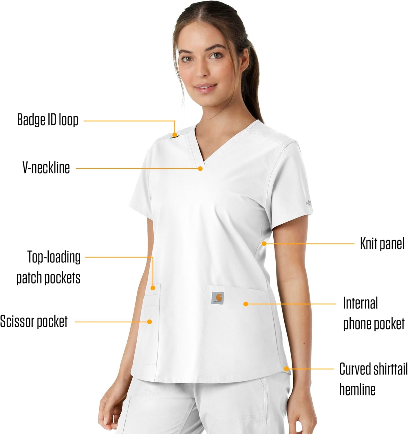 image:imageCarhartt Force Essentials Unisex VNeck 6Pocket Scrub TopWhite