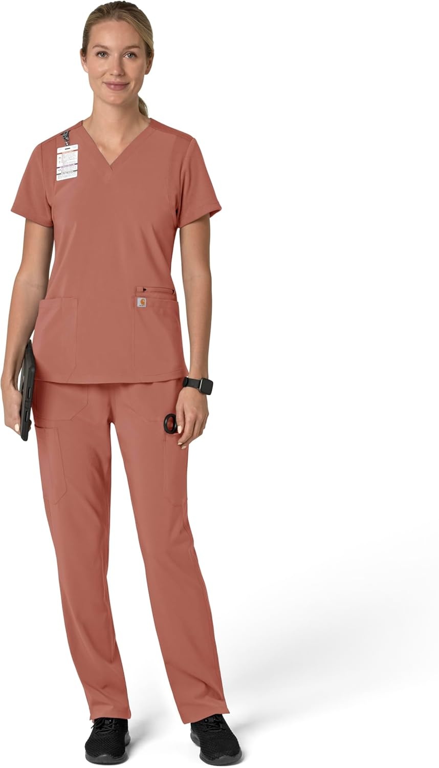image:imageCarhartt Force Essentials Unisex VNeck 6Pocket Scrub TopWildrose