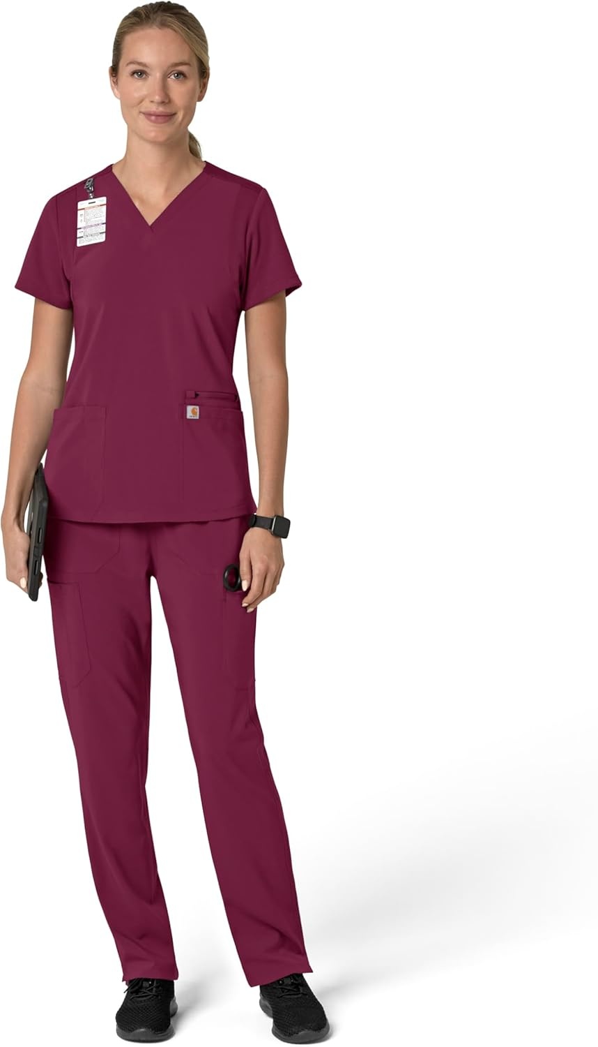 image:imageCarhartt Force Essentials Unisex VNeck 6Pocket Scrub TopWine