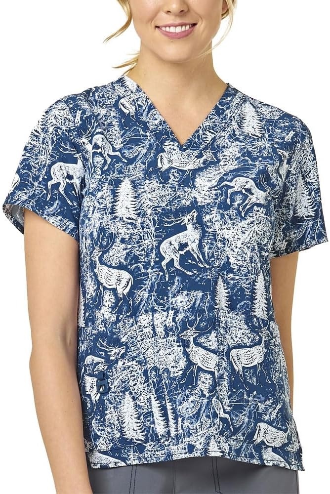 image:imageCarhartt Force Essentials Unisex VNeck 6Pocket Scrub TopWinter Woodland