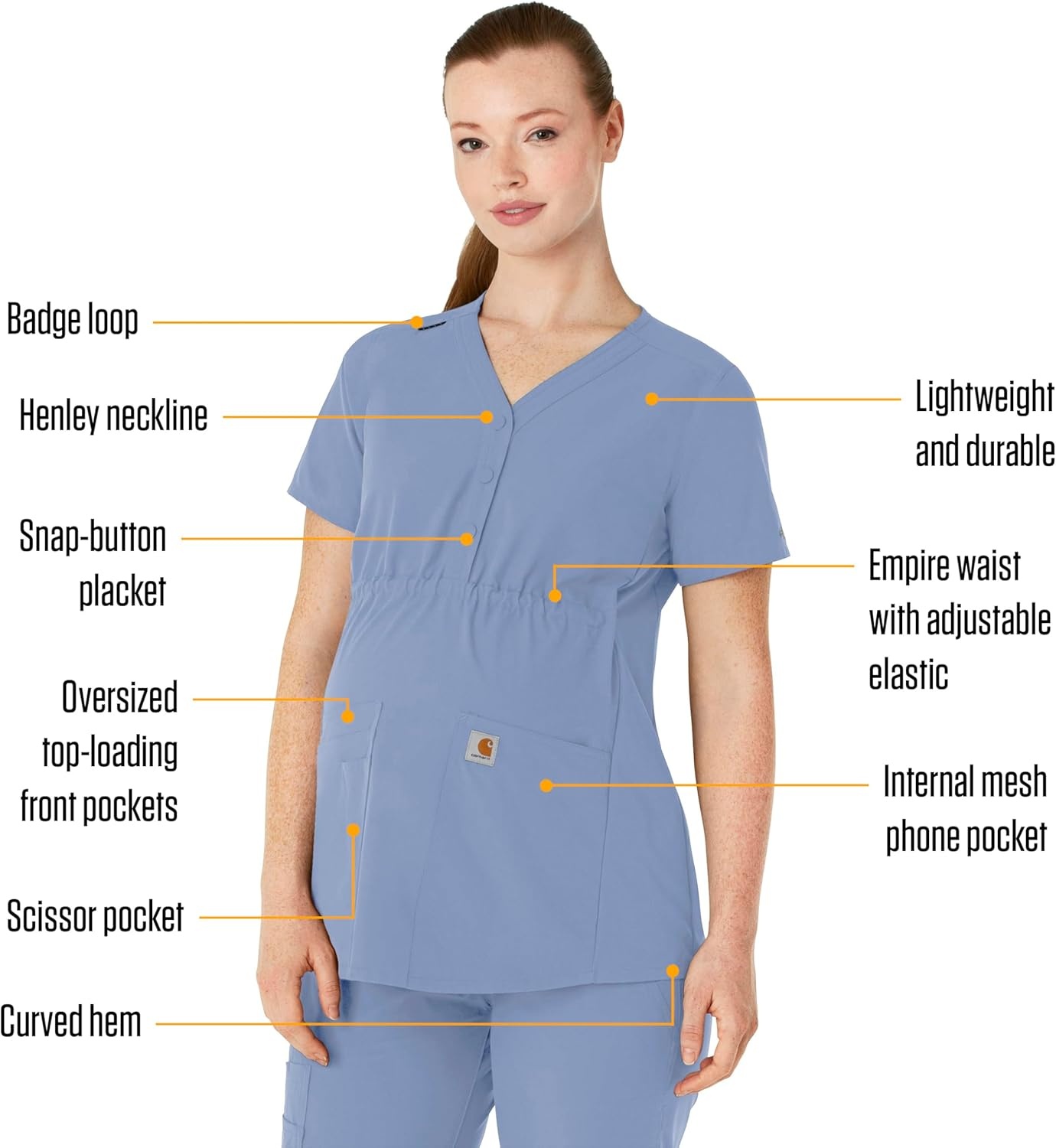 image:imageCarhartt Force Essentials Womens Henley Maternity Scrub TopCeil Blue