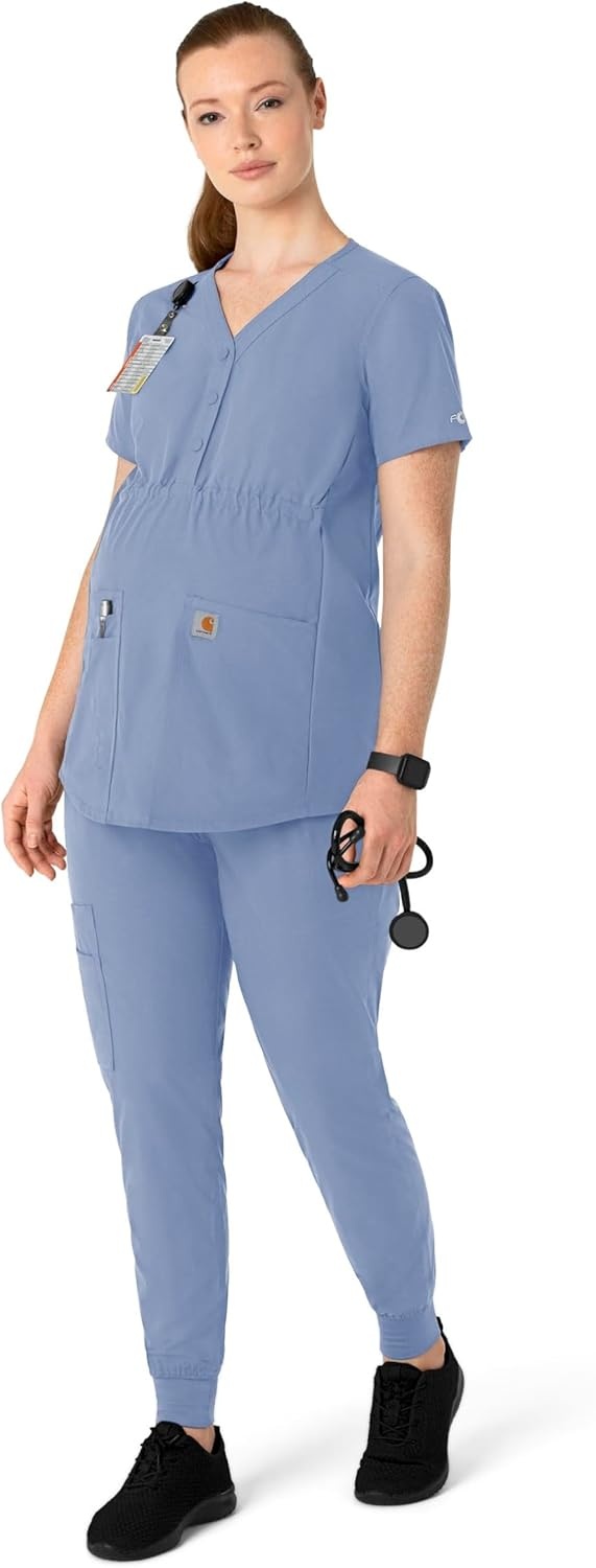 image:imageCarhartt Force Essentials Womens Henley Maternity Scrub TopCeil Blue