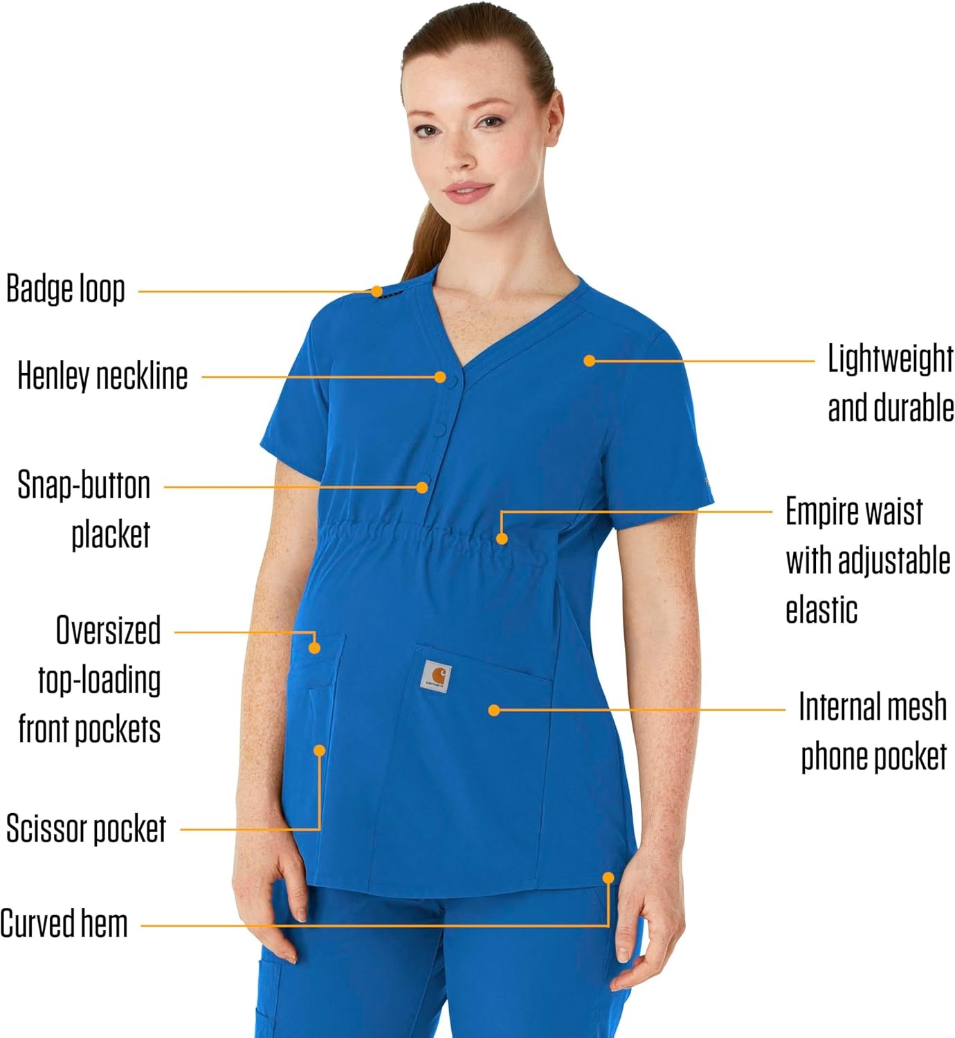 image:imageCarhartt Force Essentials Womens Henley Maternity Scrub TopRoyal