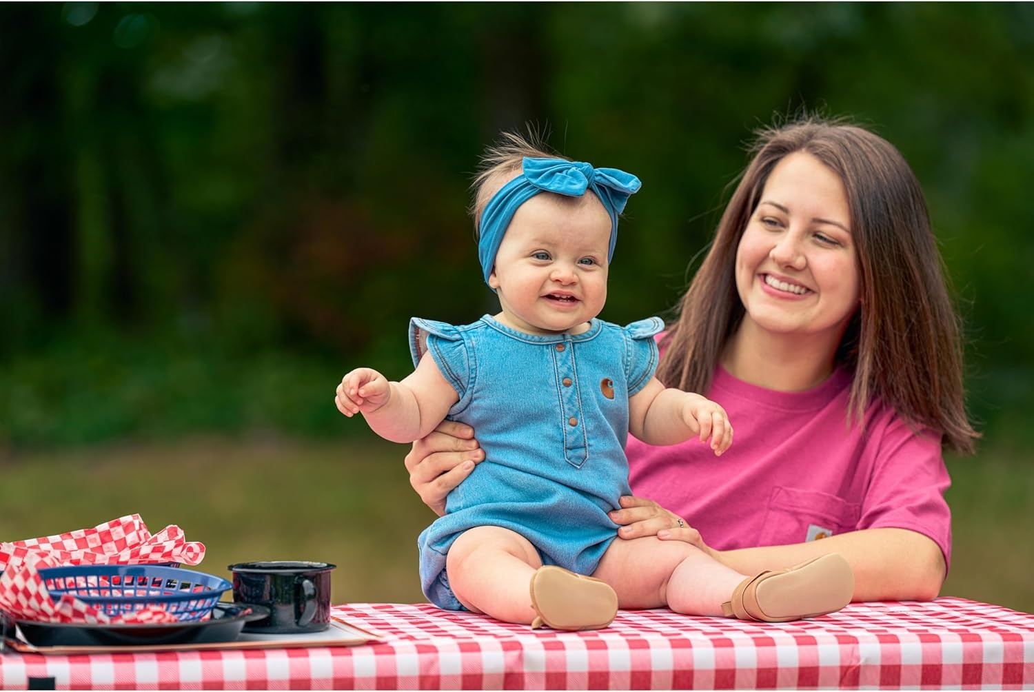 image:imageCarhartt Girls Shortsleeve Denim Henley RomperLight Wash