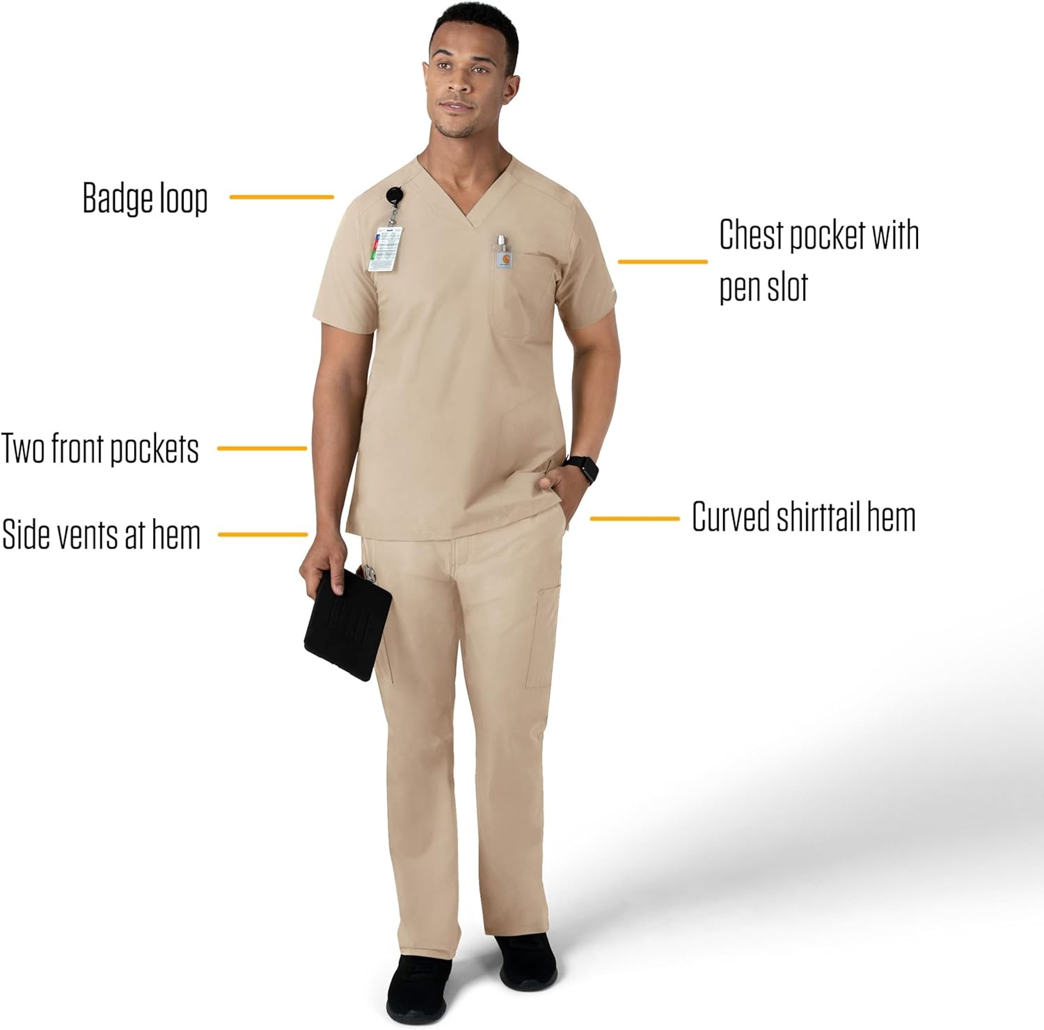 image:imageCarhartt Scrubs C16113 Force Modern Fit VNeck TopKhaki