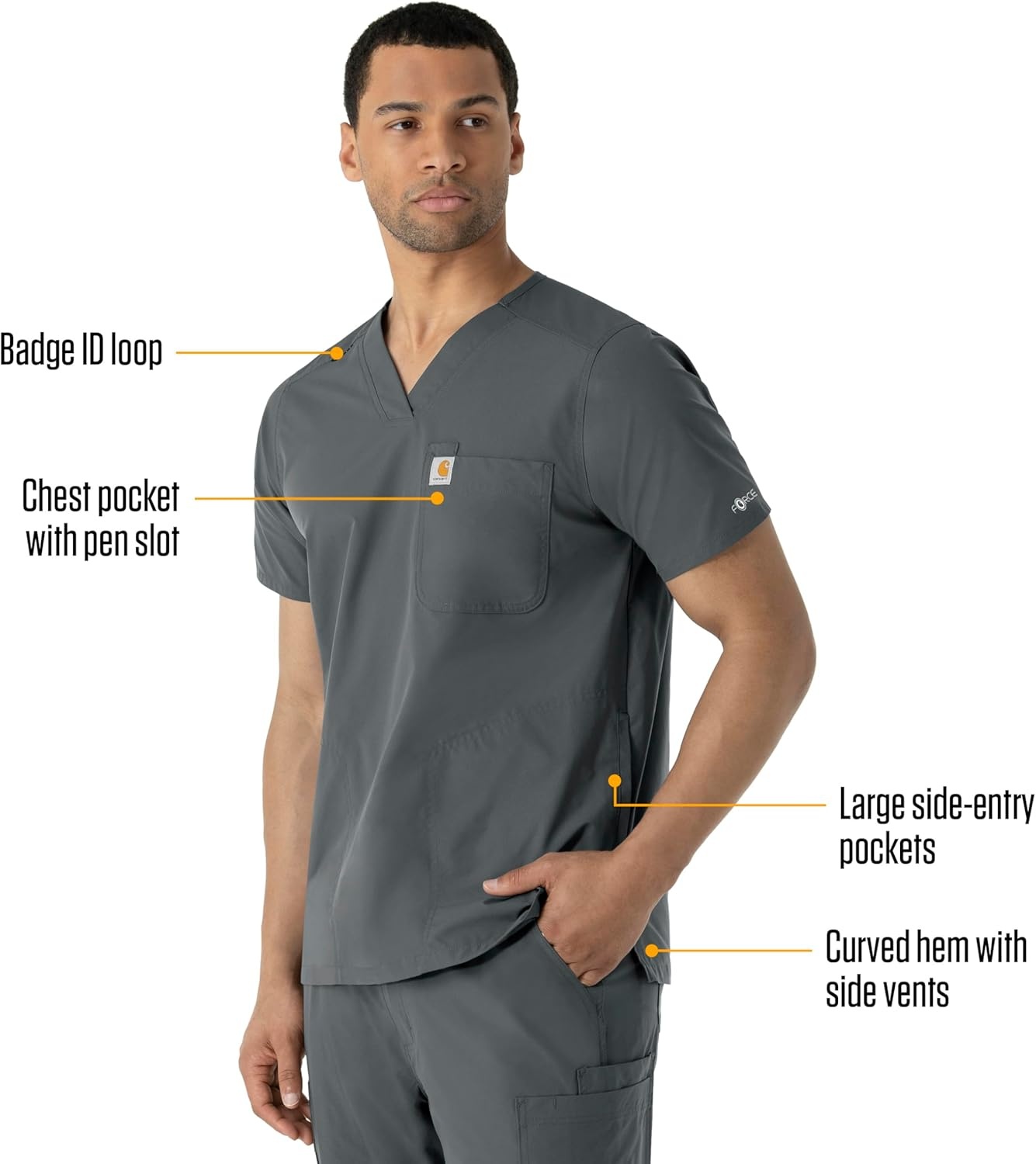 image:imageCarhartt Scrubs C16113 Force Modern Fit VNeck TopPewter