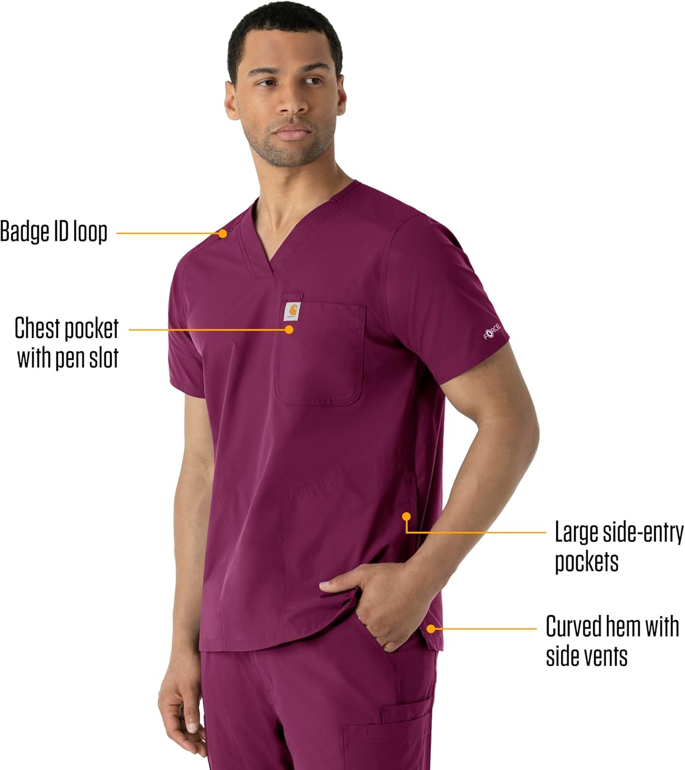 image:imageCarhartt Scrubs C16113 Force Modern Fit VNeck TopWine