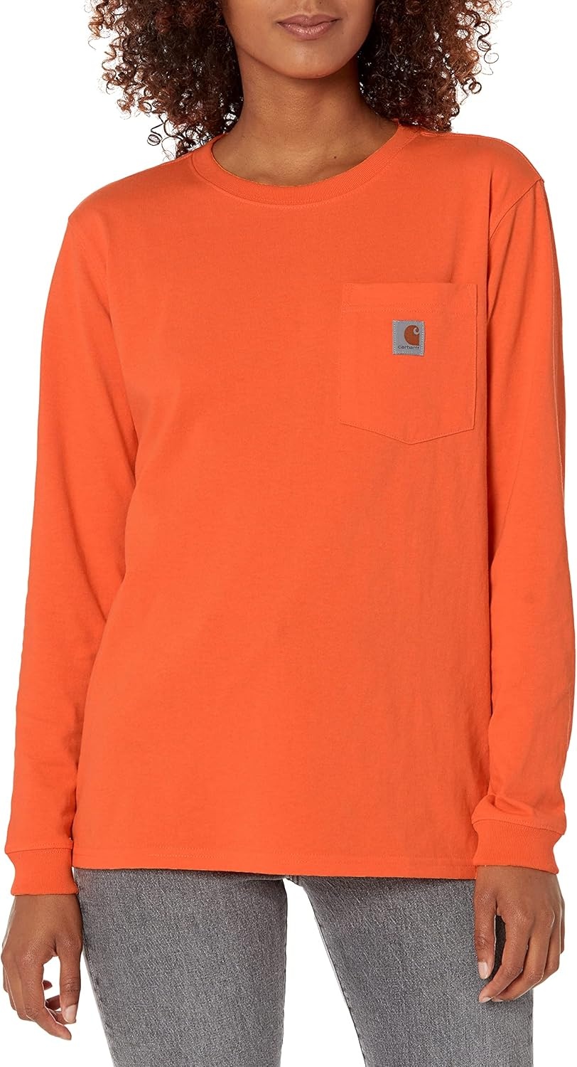 image:imageCarhartt Womens 103244 Womens WK126 Workwear Pocket Long Sleeve TShirtBrite Orange