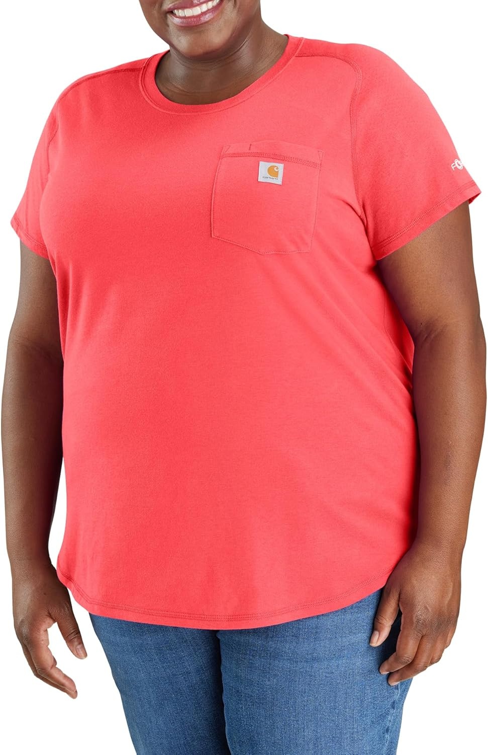 image:imageCarhartt Womens Force Relaxed Fit Midweight Pocket TShirt 105415Coral Glow
