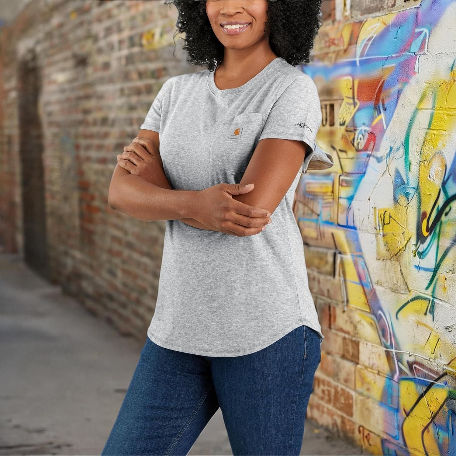 image:imageCarhartt Womens Force Relaxed Fit Midweight Pocket TShirt 105415Heather Gray