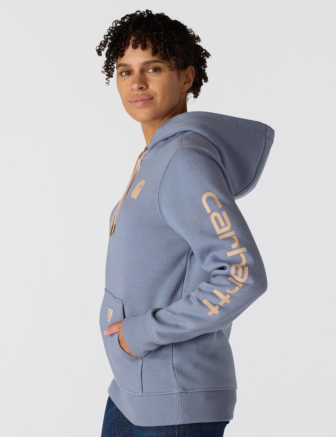 image:imageCarhartt Womens Iconic Clarksburg Logo SweatshirtLight Faded Navy HeatherLight Taupe Hea