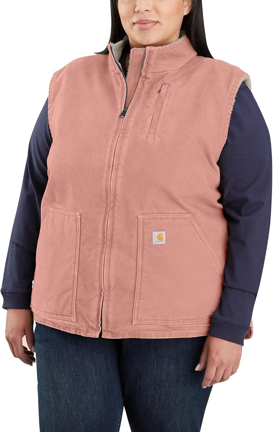 image:imageCarhartt Womens Washed Duck Mock Neck VestCameo Brown
