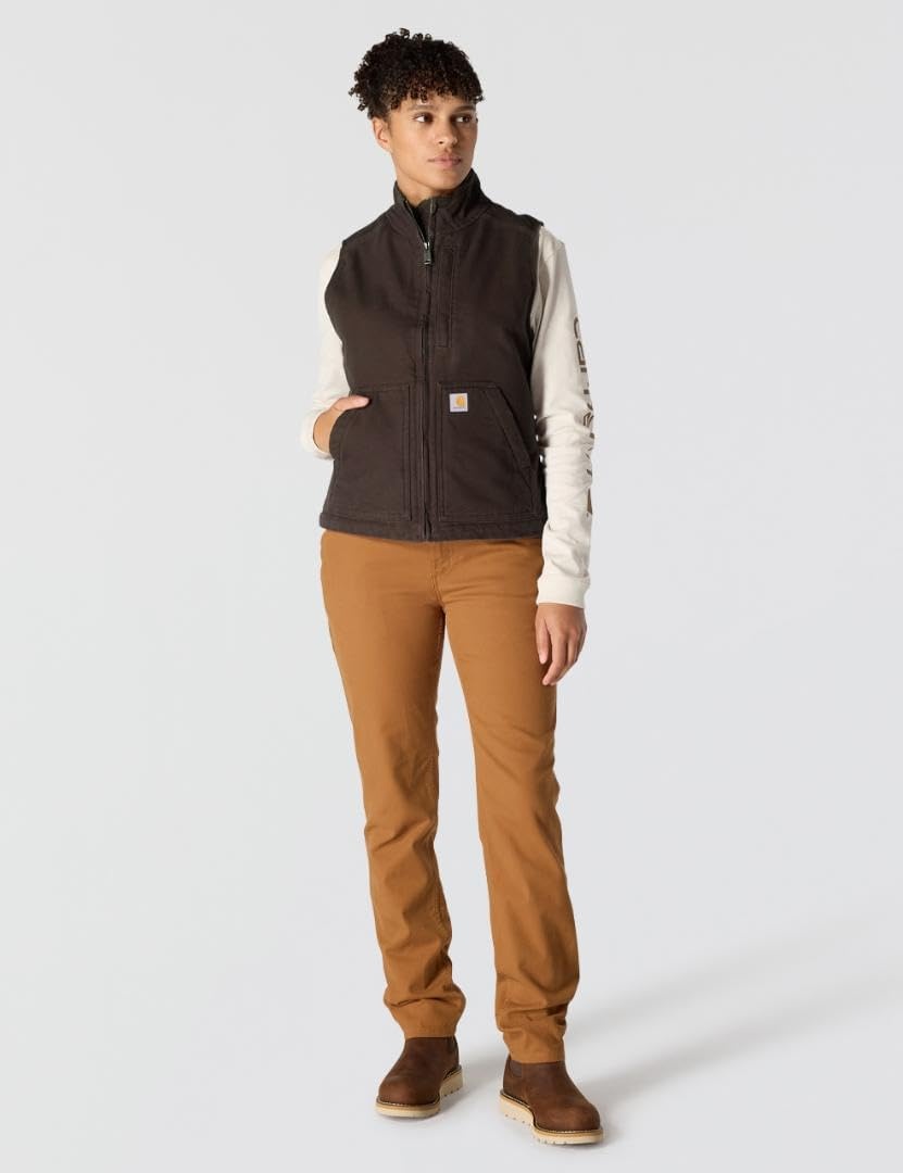 image:imageCarhartt Womens Washed Duck Mock Neck VestDark Brown