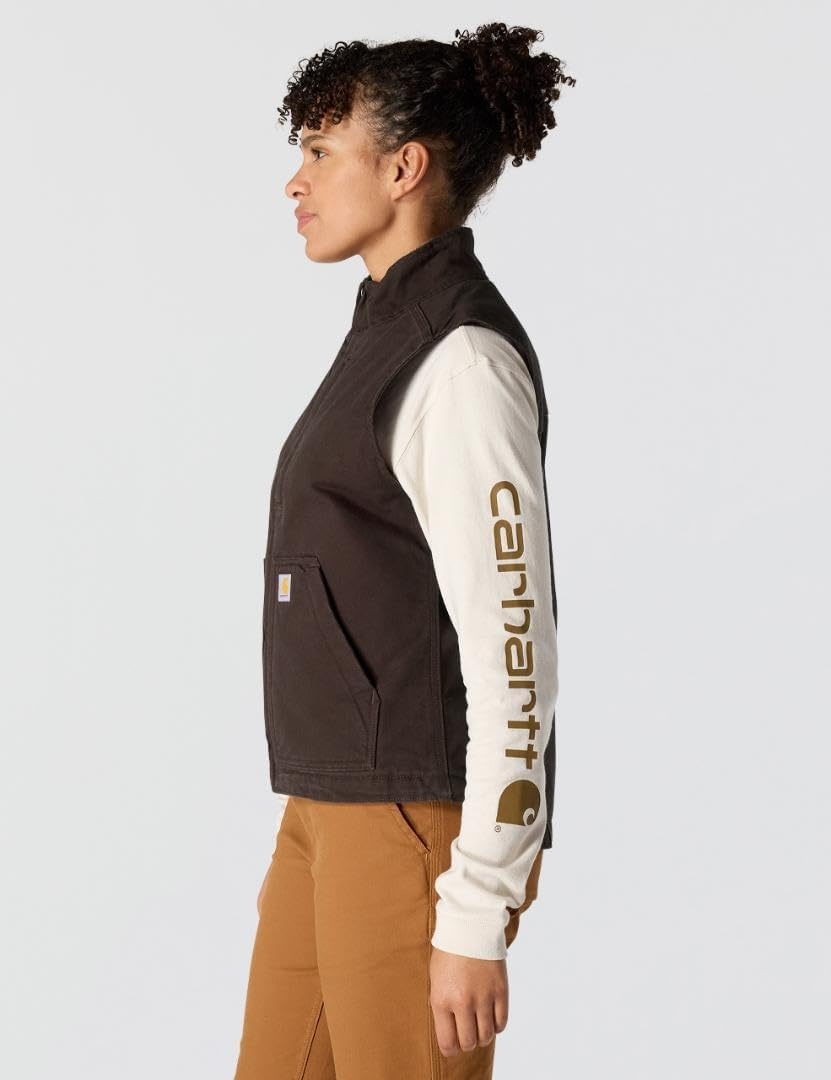 image:imageCarhartt Womens Washed Duck Mock Neck VestDark Brown