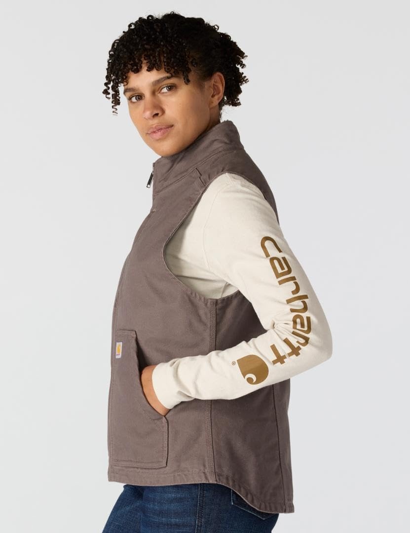 image:imageCarhartt Womens Washed Duck Mock Neck VestTaupe Gray