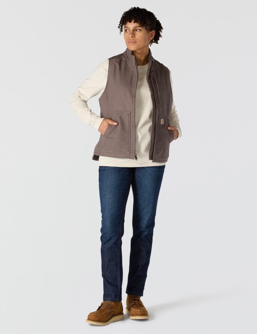 image:imageCarhartt Womens Washed Duck Mock Neck VestTaupe Gray