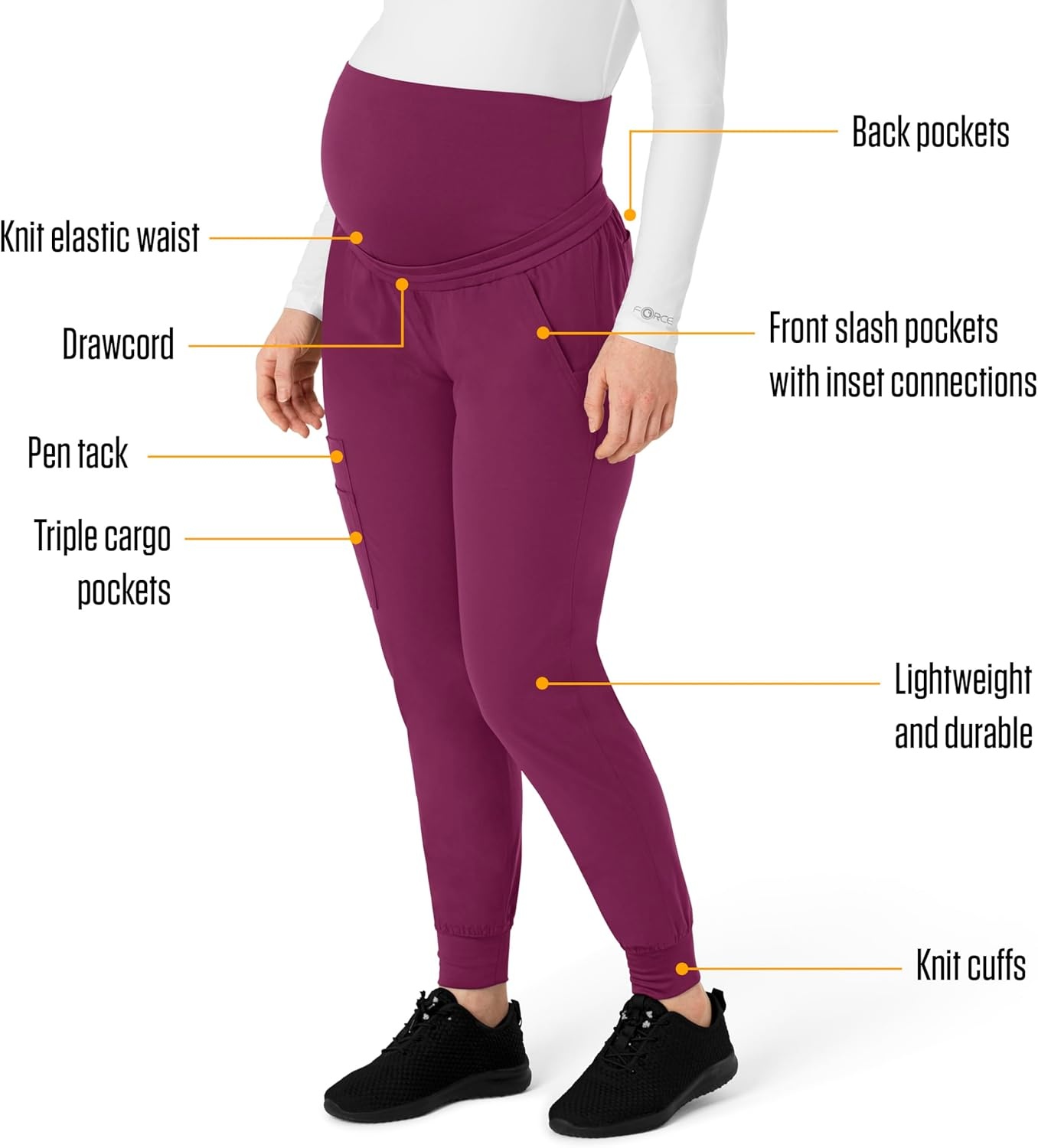 image:imageForce Essentials Womens Maternity Jogger Scrub PantWine