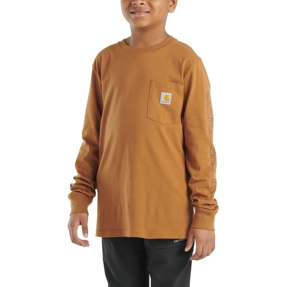 image:imageCarhartt Boys LongSleeve Logo Sleeve Pocket TShirtCarhartt Brown Tan