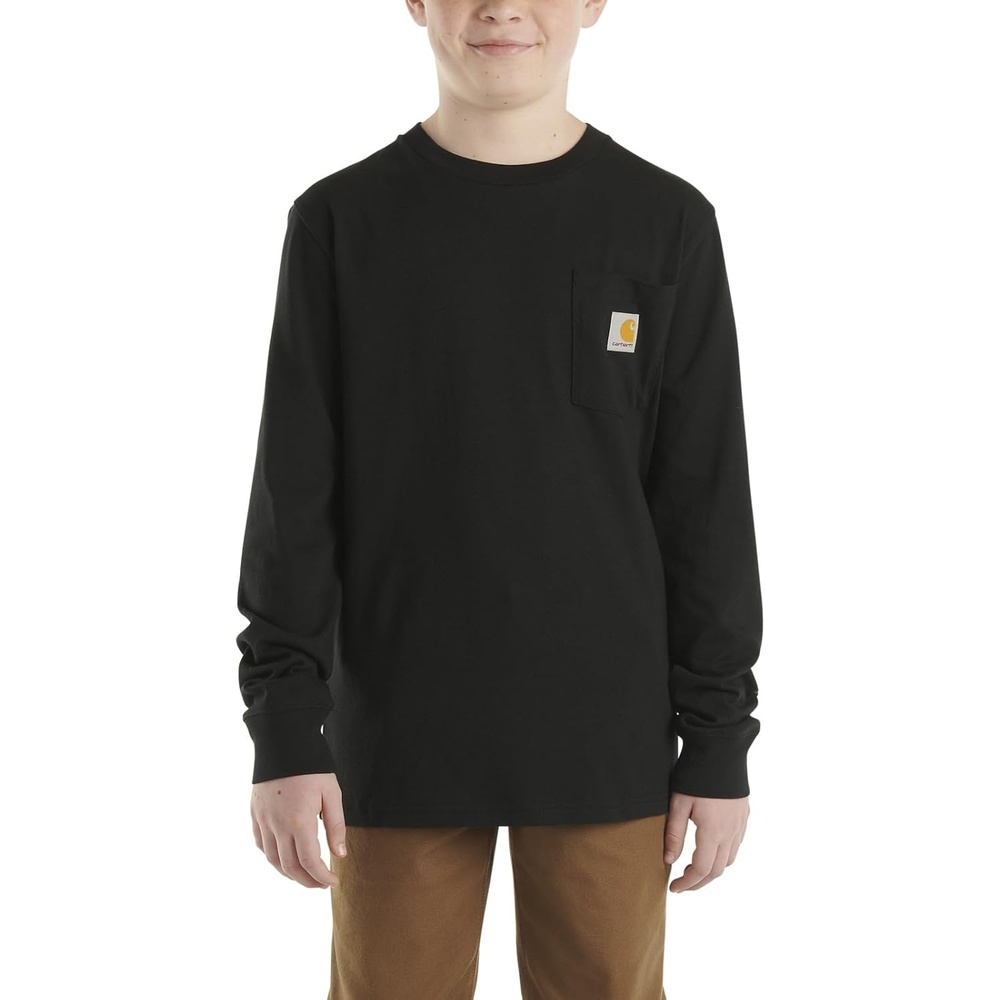 image:imageCarhartt Boys LongSleeve Logo Sleeve Pocket TShirtCaviar Black