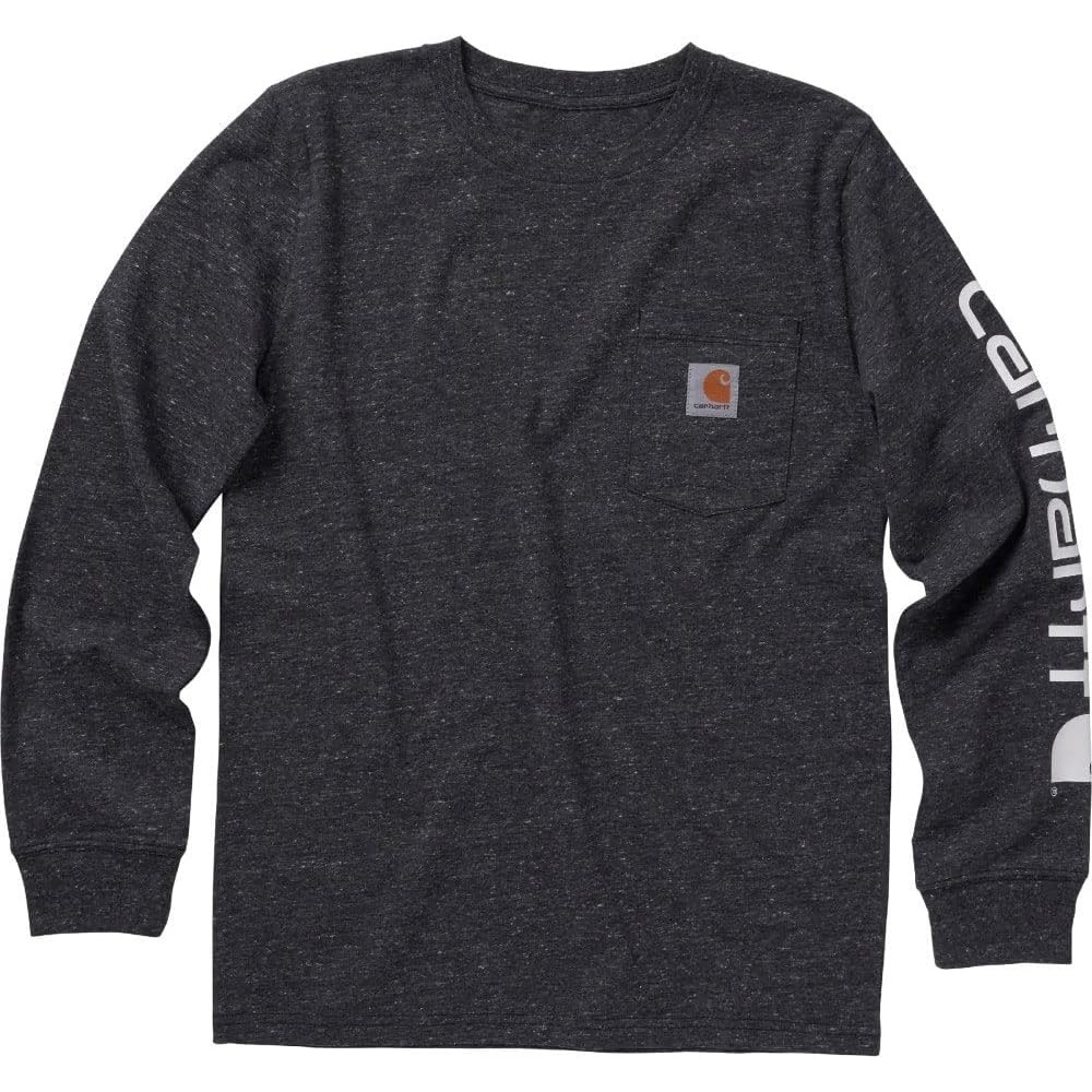 image:imageCarhartt Boys LongSleeve Logo Sleeve Pocket TShirtCaviar Black Heather