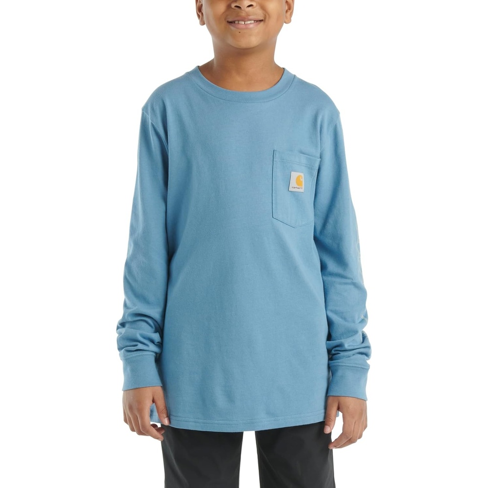 image:imageCarhartt Boys LongSleeve Logo Sleeve Pocket TShirtCoronet Blue
