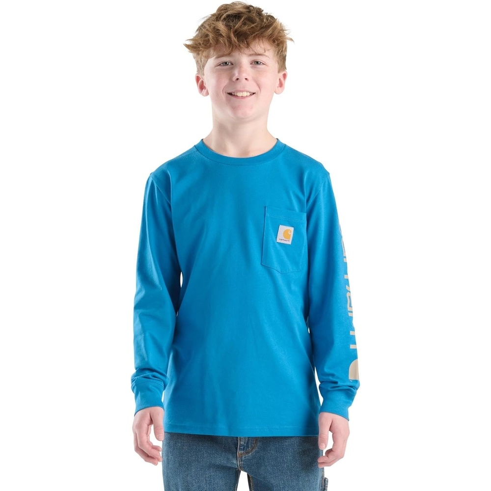 image:imageCarhartt Boys LongSleeve Logo Sleeve Pocket TShirtDeep Water