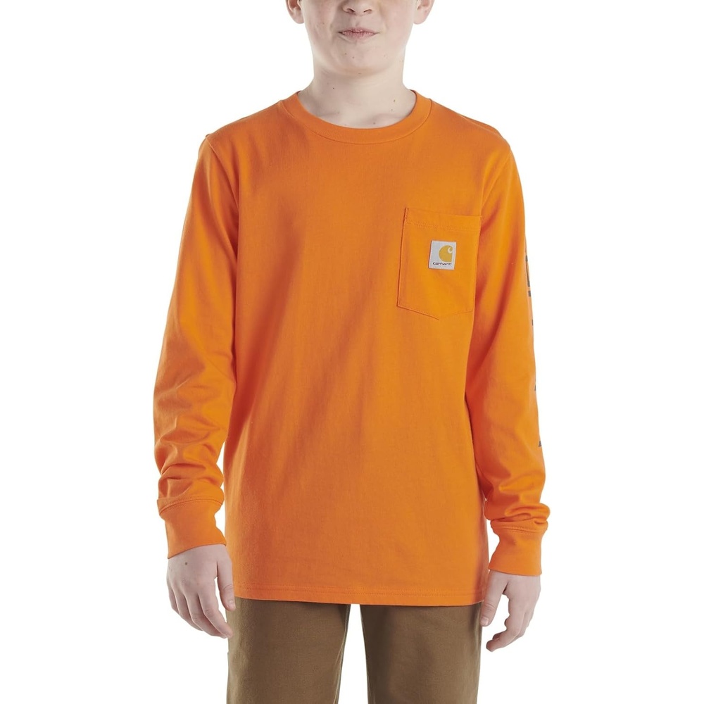 image:imageCarhartt Boys LongSleeve Logo Sleeve Pocket TShirtExotic Orange