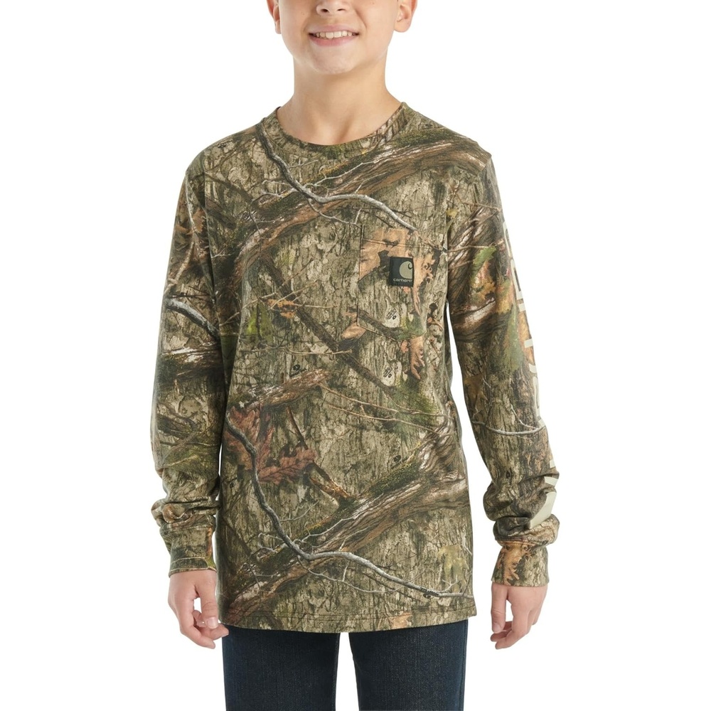 image:imageCarhartt Boys LongSleeve Logo Sleeve Pocket TShirtMossy Oak Dna Camo Print