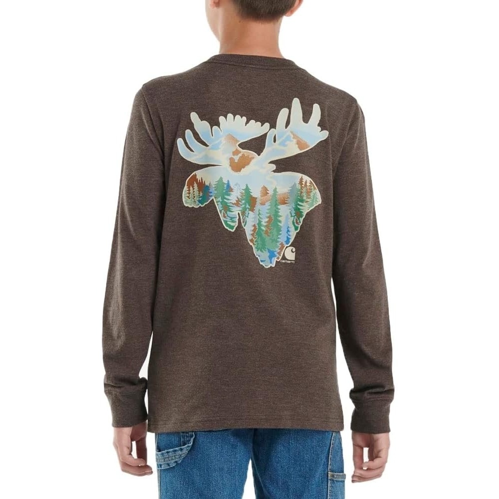 image:imageCarhartt Boys LongSleeve Logo Sleeve Pocket TShirtMustang Brown Heather