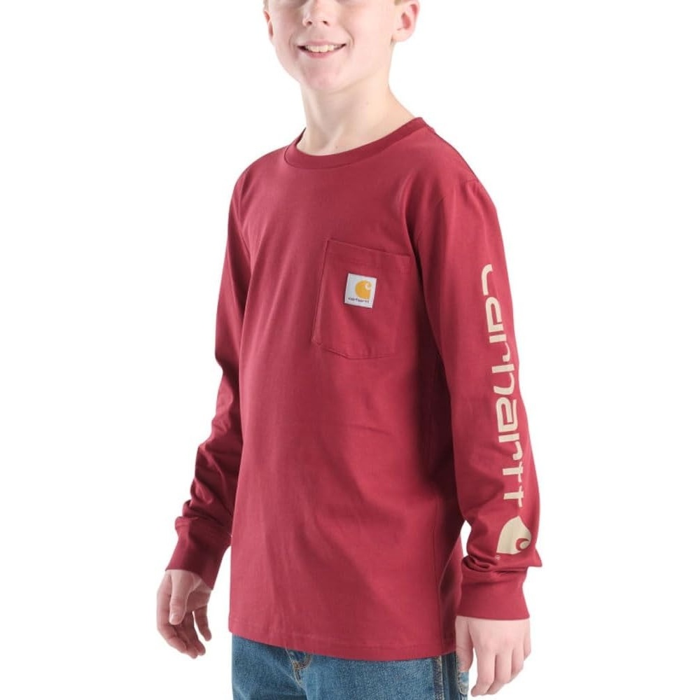 image:imageCarhartt Boys LongSleeve Logo Sleeve Pocket TShirtTibetian Red