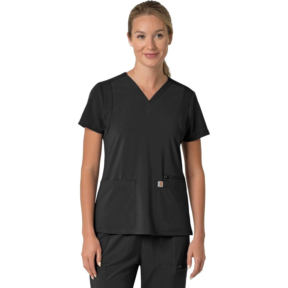 image:imageCarhartt Force Essentials Unisex VNeck 6Pocket Scrub TopBlack