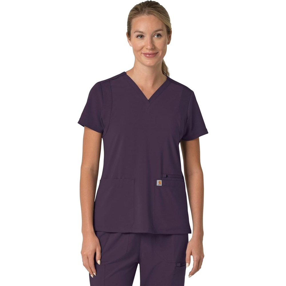 image:imageCarhartt Force Essentials Unisex VNeck 6Pocket Scrub TopBlack Plum