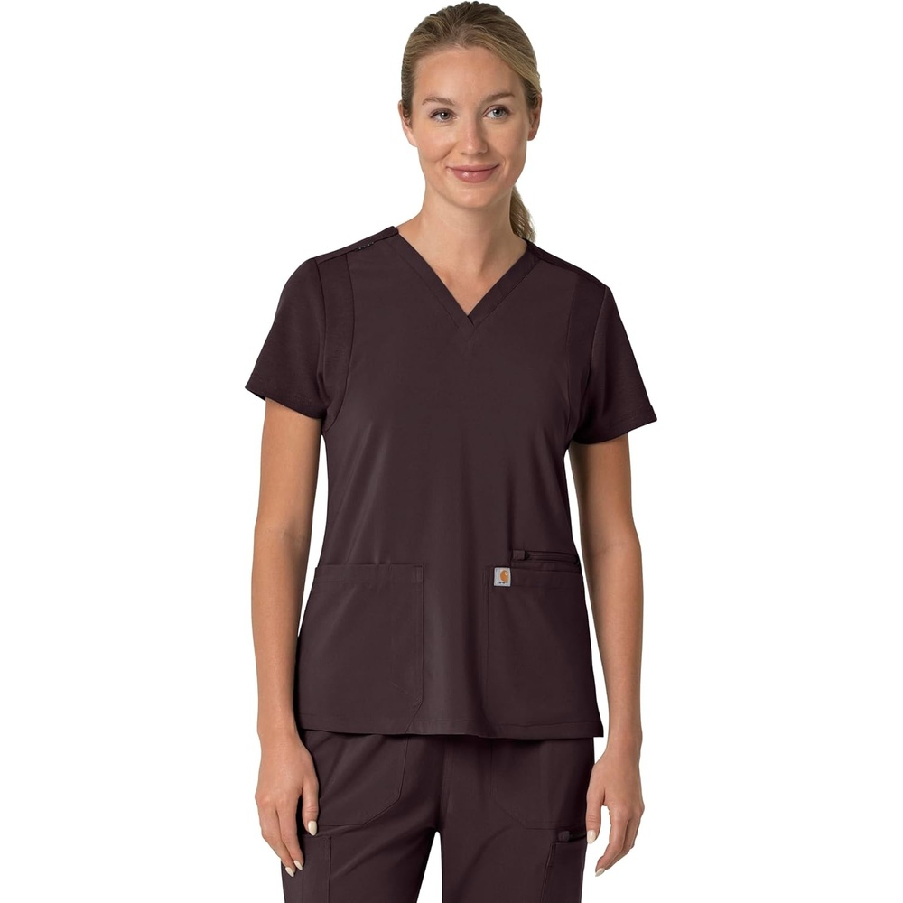 image:imageCarhartt Force Essentials Unisex VNeck 6Pocket Scrub TopDark Sepia