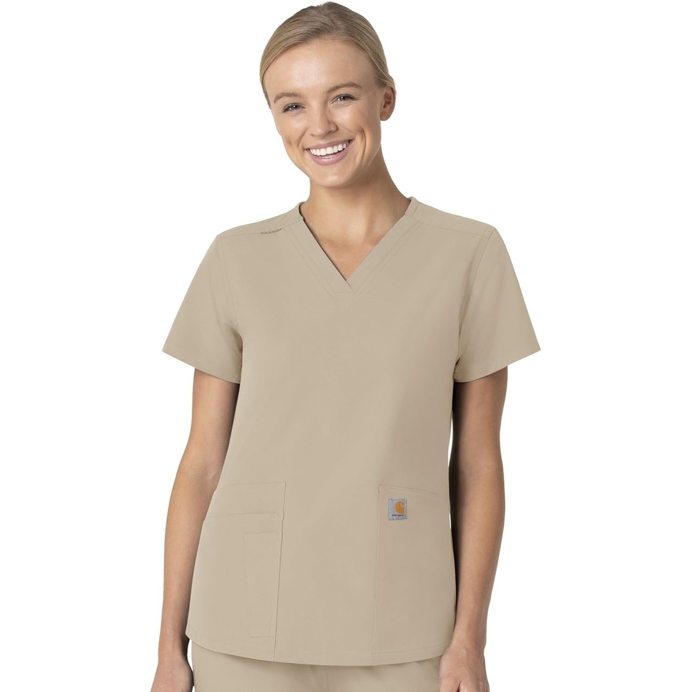 image:imageCarhartt Force Essentials Unisex VNeck 6Pocket Scrub TopKhaki