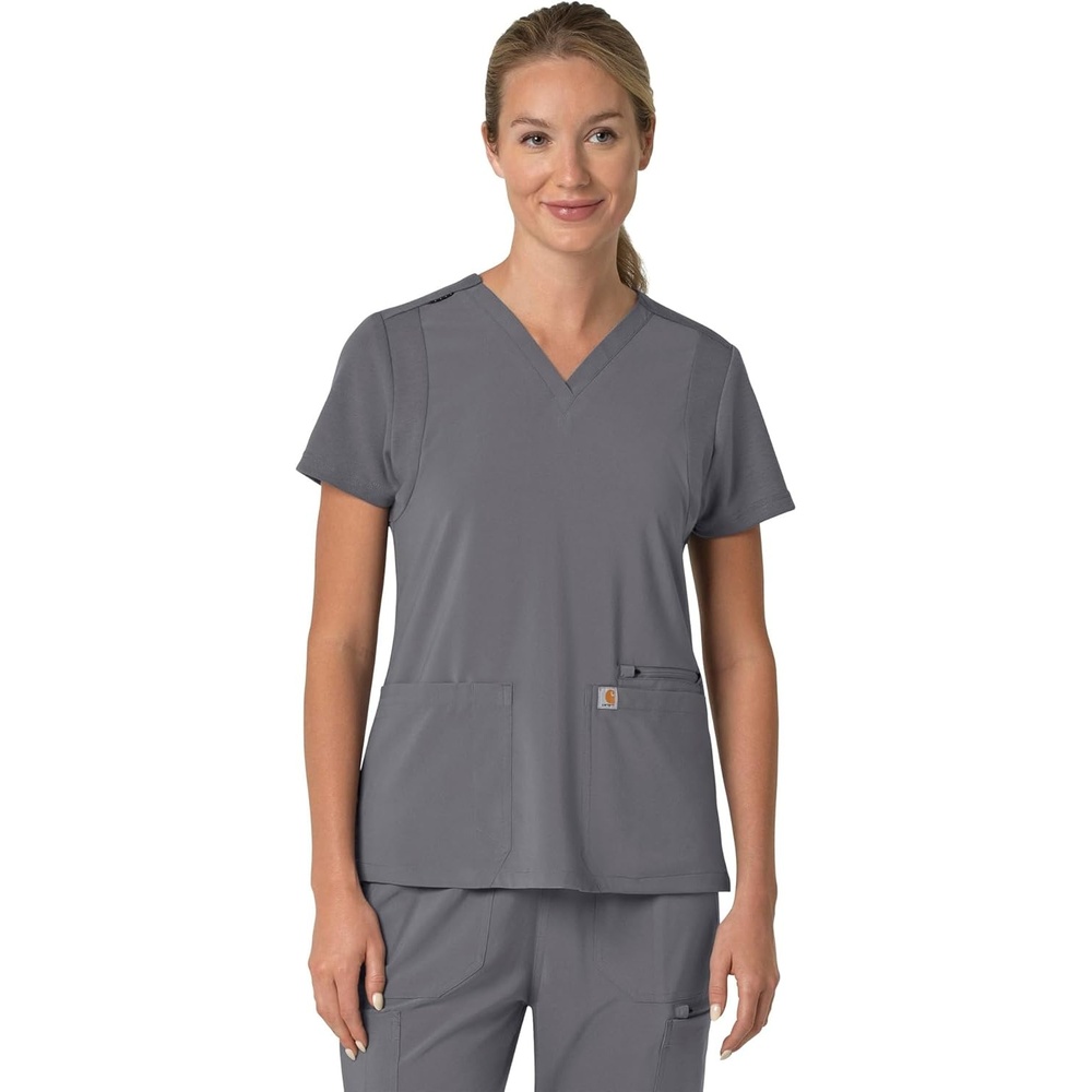 image:imageCarhartt Force Essentials Unisex VNeck 6Pocket Scrub TopPewter